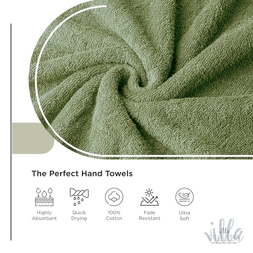 Villa Celestia Cotton Hand Towels Set of 2, 16 x 28, Oeko-TEX Certified, Quick Dry, Sage - color: Sage, size: Hand Towel - Pack of 02