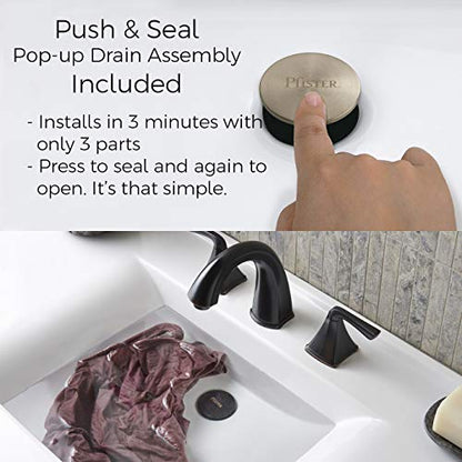 Pfister Pasadena 8 inch Widespread 3 Hole Bathroom Sink Faucet with 2 Handles, Brushed Nickel Finish, Push & Seal Drain, Water-Efficient WaterSense Certified LF049PDKK - color: Brushed Nickel