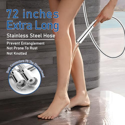 Shower Hose for Handheld Shower Heads,72 inches Stainless Steel Shower Head Hose Replacement, Flexible Hose Extension with Brass Insert and Nut, Anti-Explosion Anti-Kink Leakproof