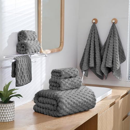6 PC Bath Towel Set,40"x80"Microfiber Towels,Charcoal Gray | Microfibers，Extra-large size，Quick dry，Highly Absorbent，Big and Tall users，2Bath towels 2Hand towels 2Washcloths - color: Charcoal Gray, size: Bath Sheet Set-6PCS