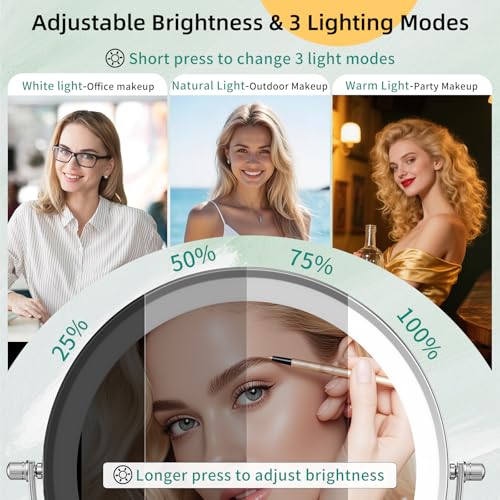 FUNTOUCH 5000mAh Rechargeable Wall Mounted Makeup Mirror with Light Charger | Double Sided 1X/30X Magnification,3 Color Lights,Touch Dimmable,Extended Arm 360 Rotation Lighted Bathroom Mirror - color: Polished Chrome