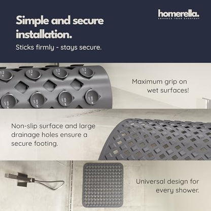 homerella Square Shower Mat Non Slip Anti Mold 21x21 Anti Slip Shower Mat | 100% BPA Free, Mildew Resistant, Machine Washable, Shower Mats for Inside Shower, Shower Floor Mat Mat Non Slip EU Certified - color: Dark Grey