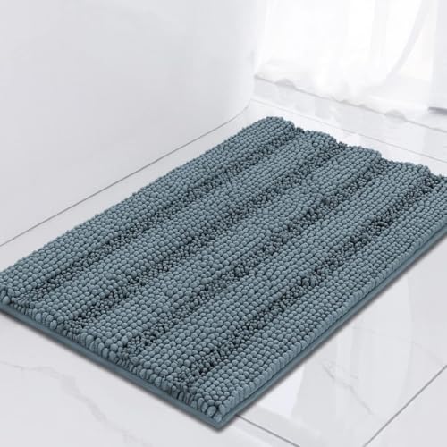 Turquoize Bathroom Rugs and Mats 1-Piece Bath Mat Set Non Slip Bath Mats for Tub Extra Soft and Absorbent Blue Shaggy Rugs for Bedroom Machine Washable Bath Mats, 17"x 24", Stone Blue - color: Stone Blue, size: 17" x 24"