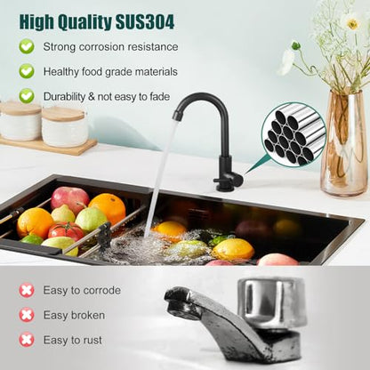 Heyalan SUS304 Cold Water Bar Sink Faucet, Single Handle,Matte Black | SUS304 stainless steel, high-arc gooseneck, single-hole deck mount, 24-inch supply hose, 2.5-inch shank, 1.8 GPM - color: Matte Black