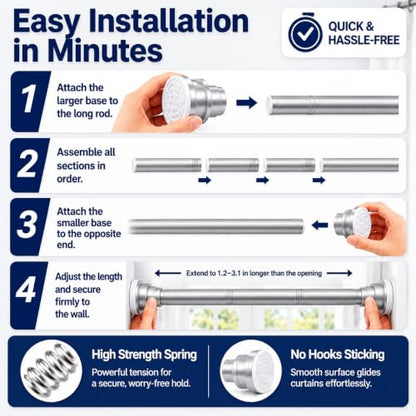 Adjustable Shower Curtain Rod - Rust Free Shower Rods 26-78 Inches | Extendable No Drill Curtain Rod, Heavy Duty Tension Rod for Hanging Home, Bedroom, Closet & Showers Curtains - color: Silver