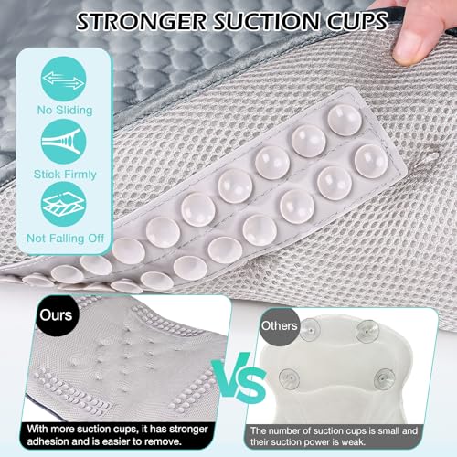 Full Body Bath Pillow for Bathtub, Thick Soft Tub Cushion with Non-Slip Suction Cups Dual Hooks, Luxury Spa Pillow for Neck Back and Hip Support, 53" x 17" - color: Grey
