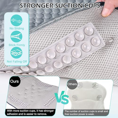 Full Body Bath Pillow for Bathtub, Thick Soft Tub Cushion with Non-Slip Suction Cups Dual Hooks, Luxury Spa Pillow for Neck Back and Hip Support, 53" x 17" - color: Grey