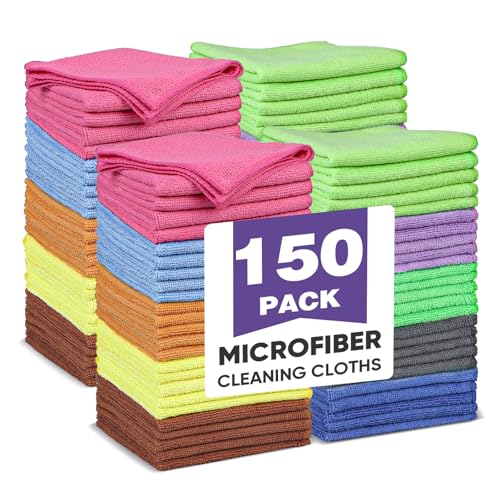 10 Colors Microfiber Cleaning Cloths, 150 Pack Assorted Cleaning Rags | Highly Absorbent Microfiber Towels for Car, Kitchen, Bathroom and Household Cleaning, 11.8"X11.8" - color: 10 Colors, size: 150P