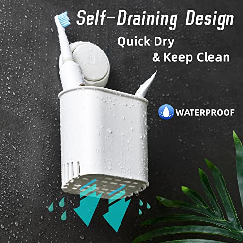 LEVERLOC Powerful Suction Toothbrush Holder, Removable Drill-Free Wall Shower Holder for Toothbrush, Toothpaste, Razor, Self-draining Suction Cup in Shower, Kitchen Tableware Organizer, White, 2 Pack - color: 2 Holders