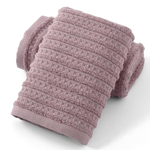 sense gnosis Mauve Waffle Hand Towel 13 x 29 Inch, 2 Pieces | Super Soft 100% Cotton Terry Striped Pattern Ultra Absorbent Bathroom Hand Towels - color: Pink-purple