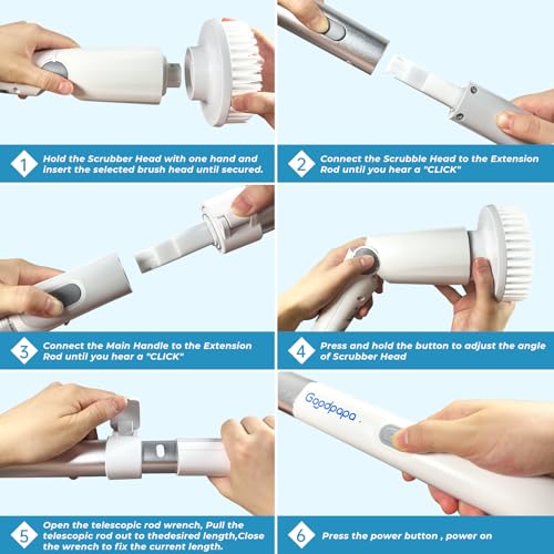 Electric Spin Scrubber, Cordless Cleaning Brush with 8 Replaceable Cleaner Brush, Power Shower Scrubber with Long Handle, Electric Scrubber for Cleaning Floor Bathroom Bathtub Tile