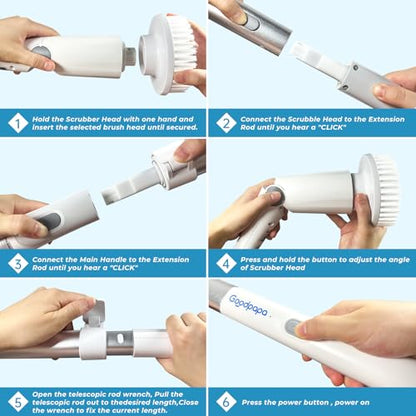 Electric Spin Scrubber, Cordless Cleaning Brush with 8 Replaceable Cleaner Brush, Power Shower Scrubber with Long Handle, Electric Scrubber for Cleaning Floor Bathroom Bathtub Tile