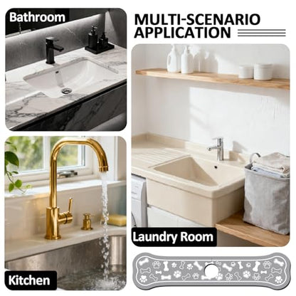 2Pcs Bone Shape Kitchen Sink Splash Guard Faucet Mat Dog Paw Dog Pattern Faucet Mat for Bathroom Kitchen 5.51x23.62In - color: Bone Shape