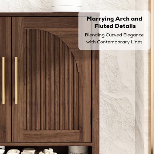 RUSTOWN Fluted Bathroom Wall Cabinet with Arched Doors & Rounded Edges | Over The Toilet Storage Cabinet with Adjustable Shelf, Mid Century Modern Medicine Cabinets, Laundry & Kitchen Shelving Unit - color: Dark Walnut