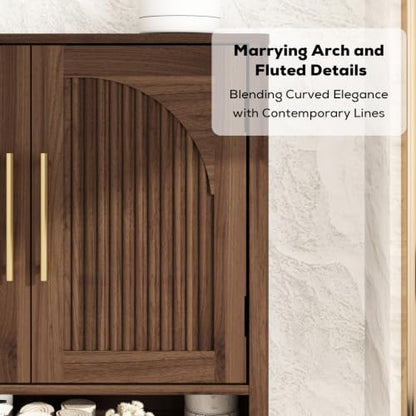 RUSTOWN Fluted Bathroom Wall Cabinet with Arched Doors & Rounded Edges | Over The Toilet Storage Cabinet with Adjustable Shelf, Mid Century Modern Medicine Cabinets, Laundry & Kitchen Shelving Unit - color: Dark Walnut