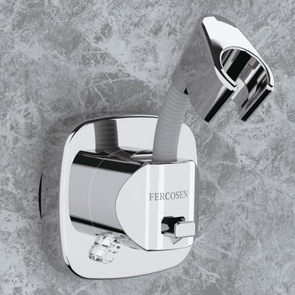 Shower Head Holder with Suction | 360° Swivel | Silver | Tool-free install in seconds, 360° swivel head, 10kg built-in storage hook, removable, rust-resistant, strong suction grip - color: Silver