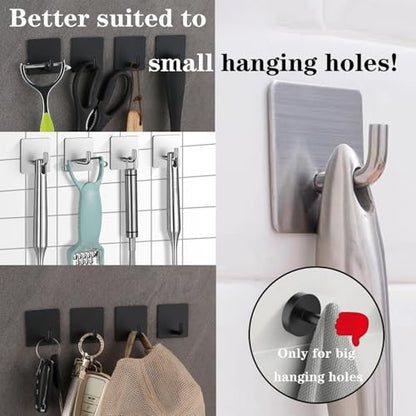 Bath Towel Hooks, 4 Pack Strong Self Adhesive Coat/Clothes Hooks, No Drilling Sticky Hooks, Heavy Duty 304 Stainless Steel Shower Wall Hook for Bathroom Kitchen Bedroom(Matte Black) - color: Matte Black-4