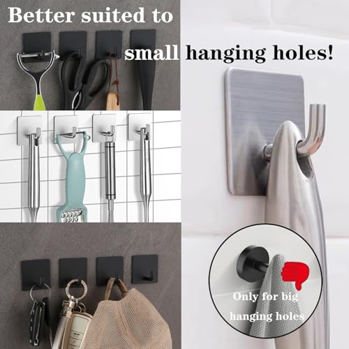 Bath Towel Hooks - 6 Pack Strong Self Adhesive Coat/Clothes Hooks, No Drilling Sticky Hooks, Heavy Duty 304 Stainless Steel Shower Wall Hook for Bathroom Kitchen Bedroom(Matte Black) - color: Matte Black-6