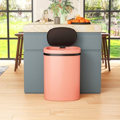 PayLessHere | 13 Gallon Plastic Trash Can | Pink | Automatic Touchless Lid with Motion Sensor | Kitchen Garbage Can with Waterproof Design | for Home, Office, Bathroom | Pack of 1 - color: Pink