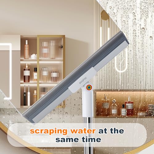 Rubber Squeegee Broom for Floor,Upgrade 62" Long Handle Window Squeegee, 2 Cleaning Cloths, Silicone Pet Hair Remover,Magic Broom Removes Water Spots, Stains, Grease, and Hair from Glass Surfaces. - size: Large (3 in 1)