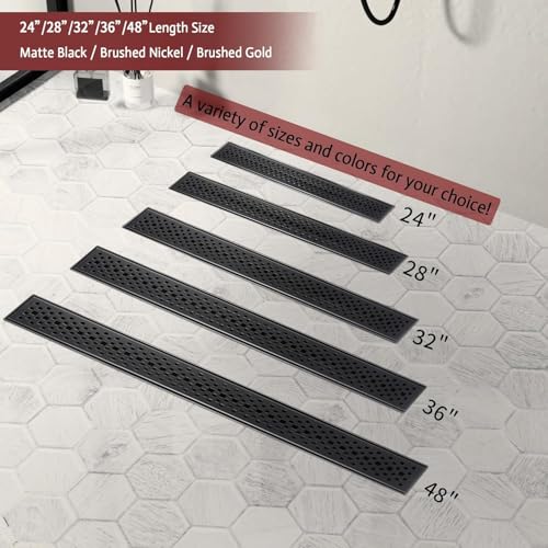 Linear Shower Drain, 32 inch Matte Black | Including Hair Catcher and Removable Grate, 304 Stainless Steel, Easy to Install and Clean (Drain Base Not Included) - color: Matte Black, size: 32 inch