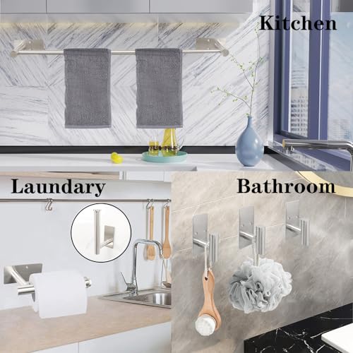 5 Pcs Self Adhesive Bathroom Hardware Set, Stainless Steel Towel Rack Set Include Adjustable 24In Bath Towel Bar+Toilet Paper Holder+3 Towel/Robe Hooks Bathroom Accessory Kit(Brushed Nickel) - color: Brushed Nickel, size: 24 In-5 Pcs