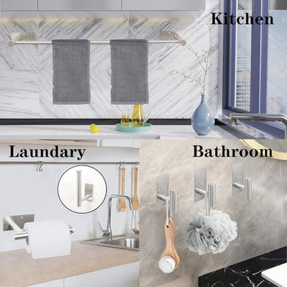 5 Pcs Self Adhesive Bathroom Hardware Set, Stainless Steel Towel Rack Set Include Adjustable 24In Bath Towel Bar+Toilet Paper Holder+3 Towel/Robe Hooks Bathroom Accessory Kit(Brushed Nickel) - color: Brushed Nickel, size: 24 In-5 Pcs