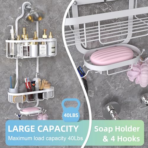 White Hanging Shower Caddy, 3-Tier Bathroom Organizer with Soap Dish, Rust Resistant, Quick Dry, Assembly Required - color: White