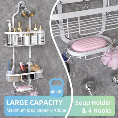 White Hanging Shower Caddy, 3-Tier Bathroom Organizer with Soap Dish, Rust Resistant, Quick Dry, Assembly Required - color: White