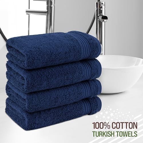 American Veteran Towel, Hand Towels for Bathroom Set of 4, 100% Cotton Turkish Hand Towel Sets, Soft Hand Face Towels, Navy Blue Hand Towels - color: Navy Blue, size: 16x28