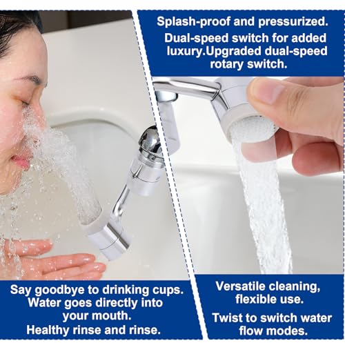Universal Rotating Faucet Extender, 1080° Swivel Extension Sink Aerator with Dual Spray Modes & Adjustable Rotatable Robotic Arm, for Bathroom Kitchen 15/16'' Accessories & 55/64'' Threads Parts