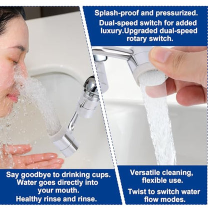 Universal Rotating Faucet Extender, 1080° Swivel Extension Sink Aerator with Dual Spray Modes & Adjustable Rotatable Robotic Arm, for Bathroom Kitchen 15/16'' Accessories & 55/64'' Threads Parts