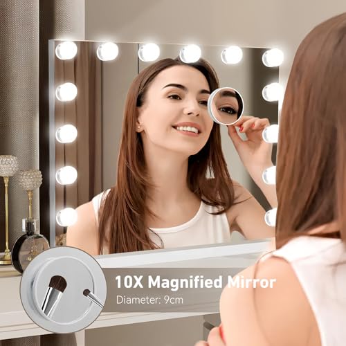 Hollywood Vanity Mirror with Lights, Lighted Makeup Mirror with 10X Magnification, Vanity Makeup Mirrors with Lights, USB Charging Port Touch Control, 14 LED Bulbs 3 Lighting Modes