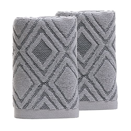 Pidada Hand Towels Set of 2 Diamond Pattern 100% Cotton Absorbent Soft Decorative Towel for Bathroom (Gray) - color: 2 Gray, size: 13.4 x 29.5