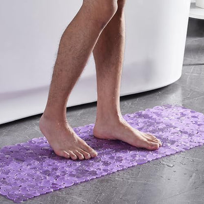 Webos Bath Shower Mat Non Slip: Extra Large Pebble Bathtub mat for Families, Anti Slip Shower Matt with Drain Holes Suction Cups Tub Mat - 16 X 40 Inch Clear Purple - color: Pebble Clear Purple