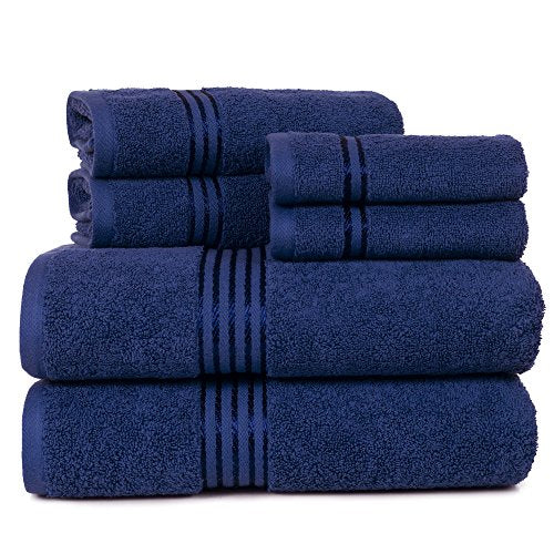 Bedford Home 100% Cotton Hotel 6 Piece Towel Set - Navy - color: Navy
