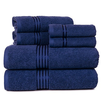 Bedford Home 100% Cotton Hotel 6 Piece Towel Set - Navy - color: Navy