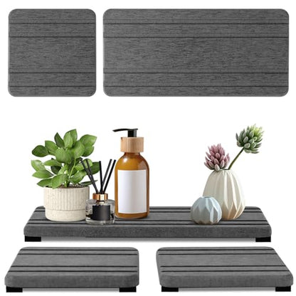 3PCS Water Absorbing Stone Tray, DryingNeat Diatomite Stone Sink Tray, Instant Dry Sink Coasters, Kitchen Sponge Hand Soap Holder, Countertop Fast Drying Counter Trays,8 * 4inch and 4 * 4inch - color: 1pcs 21×10cm + 2pcs 10×10cm Dark Gray Stripe