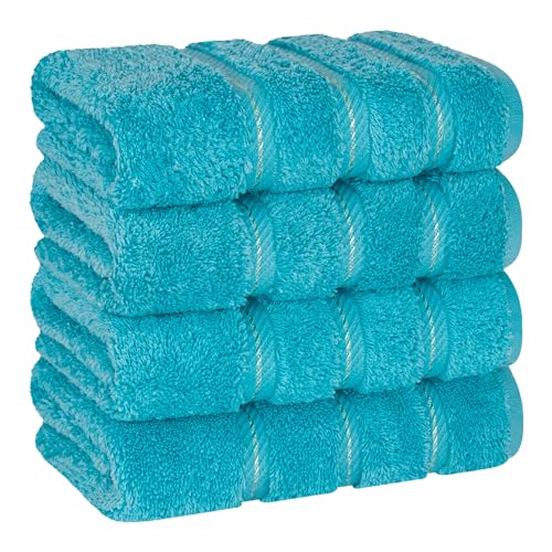 American Soft Linen 100% Cotton Luxury Turkish Towels, 4 PC Hand Towel Set | Soft Absorbent Quick Dry OEKO Tex Standard 100 Certificated Durable Machine Washable Premium Hotel Quality - color: Aqua Blue, size: 16"x28"