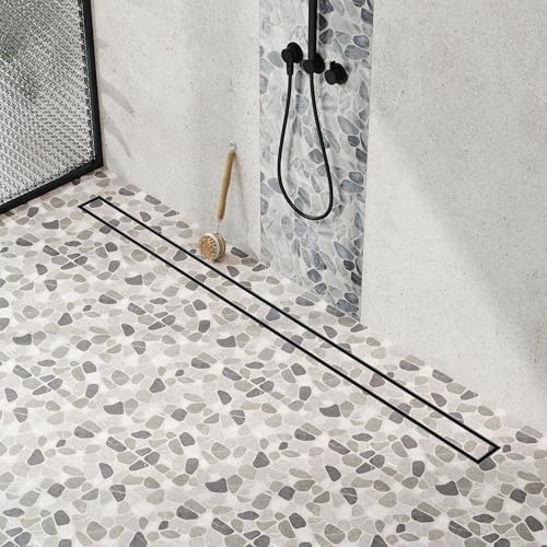 Neodrain 48-Inch Linear Shower Drain-Matte Black,with Tile Insert Grate | 304 Stainless Steel, Fast Drainage, Rectangle Shower Floor Drain with Leveling Feet & Hair Strainer, Fits Bathroom, Balcony - color: Matte Black, size: 48 IN