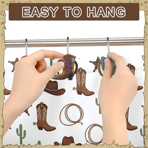 Roowest 12 Pcs Western Cowboy Shower Curtain Hooks Western Shower Curtain Hooks Stainless Steel Rust Resistant Rings Hangers for Winter Farmhouse Rustic Bathroom Decor - style: Western Cowboy