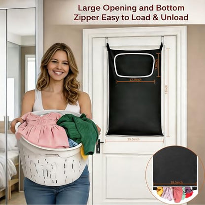 Hanging Laundry Hamper, Over the Door Laundry Storage Basket | Over the Door laundry Wamper With Wide Opening and Full-length Zipper, Easy to load &Take, Space Saving for Small Room & RV