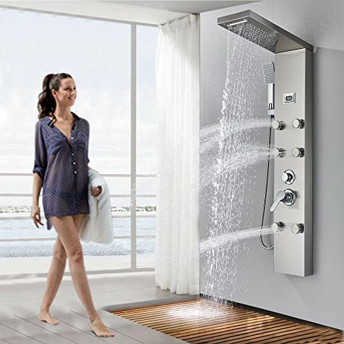 Rainfall and Waterfall Shower Panel Tower with Massage Body Jets Mixer