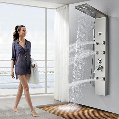 Rainfall and Waterfall Shower Panel Tower with Massage Body Jets Mixer