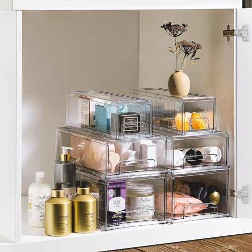Sorbus Plastic Storage Bins Stackable Clear Pantry Organizer Box Bin for Organizing Kitchen Fridge, Food, Snack Pantry, Fruit, Vegetables, Bathroom, Wide & Narrow Deep (6 Pack) - size: 6 Pack