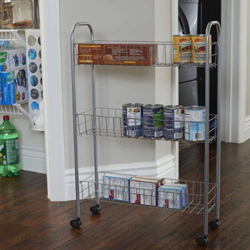 Household Essentials Slim Storage Cart, 3 Shelf Storage Cart with Wheels, Perfect for Laundry Rooms, Bathrooms, Pantries, Kitchens and More - style: 7" Silver - Basic