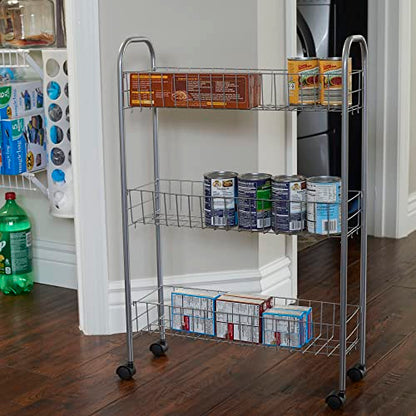 Household Essentials Slim Storage Cart, 3 Shelf Storage Cart with Wheels, Perfect for Laundry Rooms, Bathrooms, Pantries, Kitchens and More - style: 7" Silver - Basic