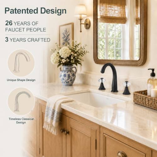 Bathroom Faucets 3 Hole, Sink Faucet 3 Hole with Crystal Knobs, White Gold Bathroom Sink Vanity Vintage Taps with Supply Hoses, Three Hole Vessel Bathroom Faucets,llaves para lavamanos de baño - style: Classic