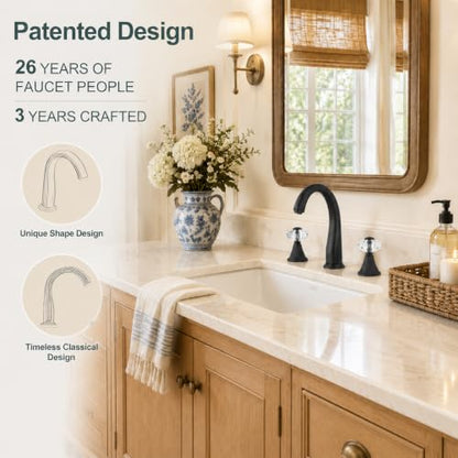 Bathroom Faucets 3 Hole, Sink Faucet 3 Hole with Crystal Knobs, White Gold Bathroom Sink Vanity Vintage Taps with Supply Hoses, Three Hole Vessel Bathroom Faucets,llaves para lavamanos de baño - style: Classic
