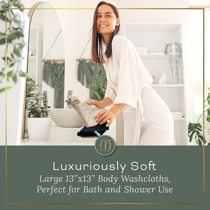 Vanilla Extra Large Washcloths Set of 6 Soft Body Cloths 13” x 13” 70% Viscose Derived from Bamboo, 30% Cotton Spa-Like Feel Silky for Skin Cleansing - color: Vanilla